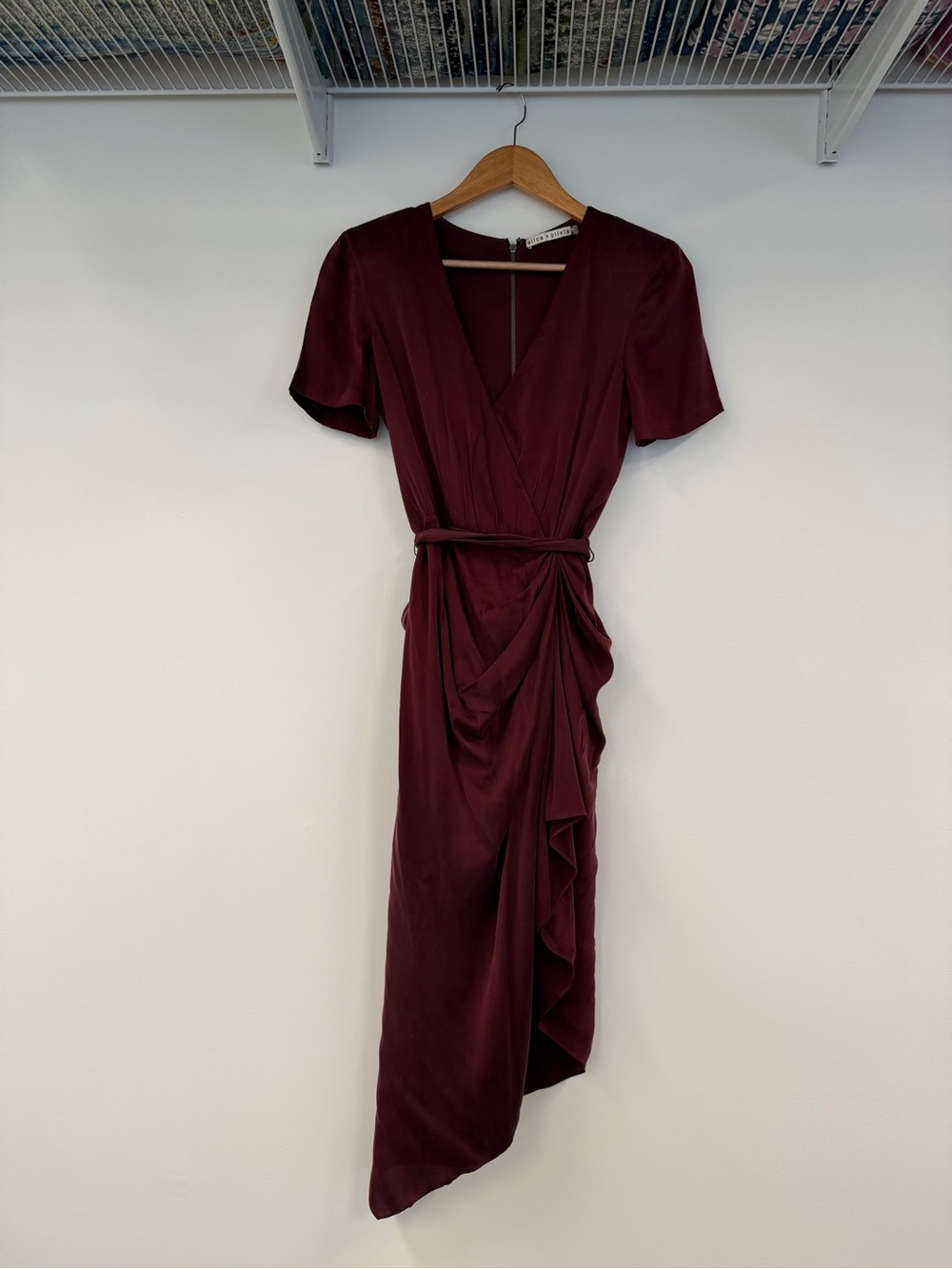 Alice + Olivia Burgundy Wrap-Style Midi Dress